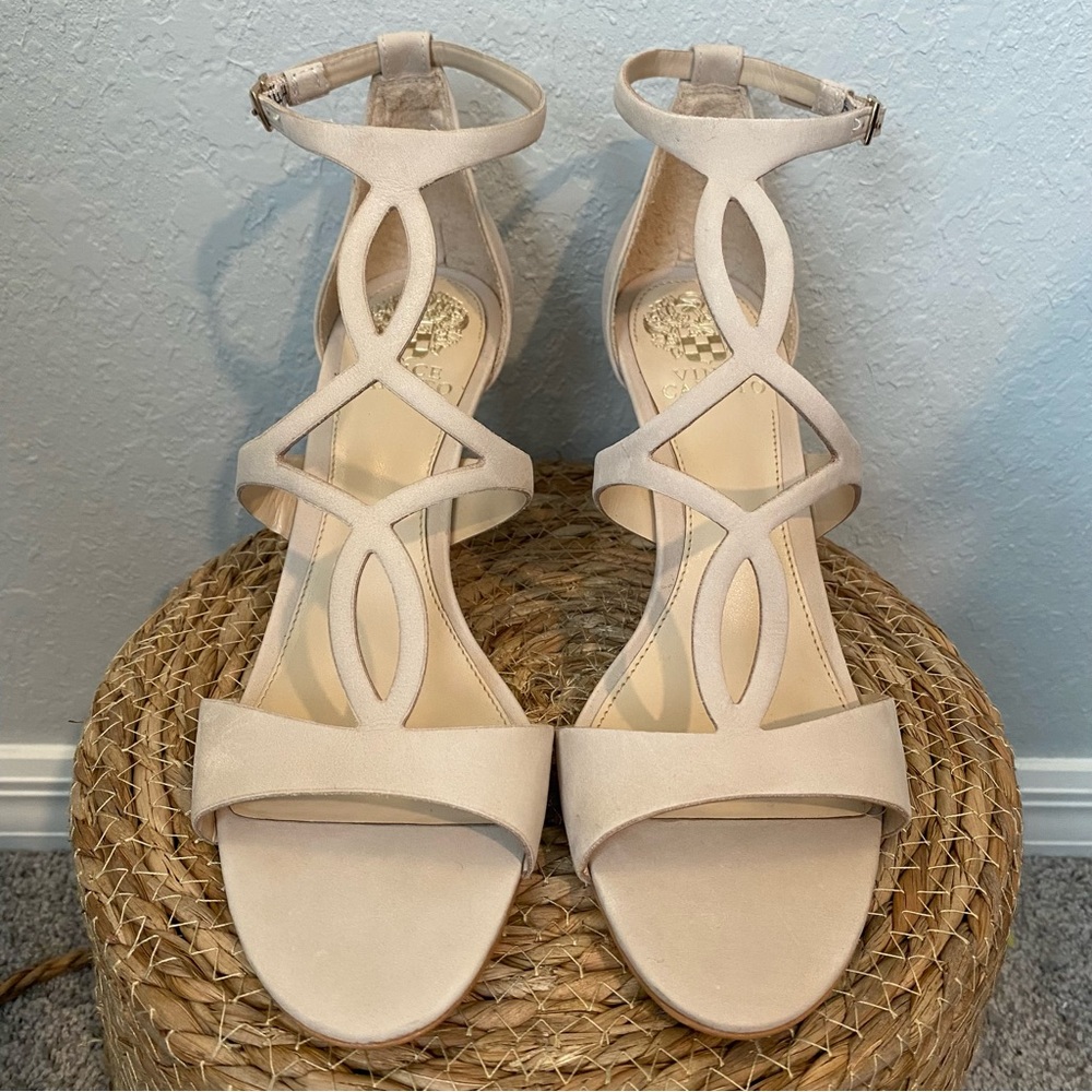 Vince Camuto Cream Strappy Heels as good as new w/o box size 8.5